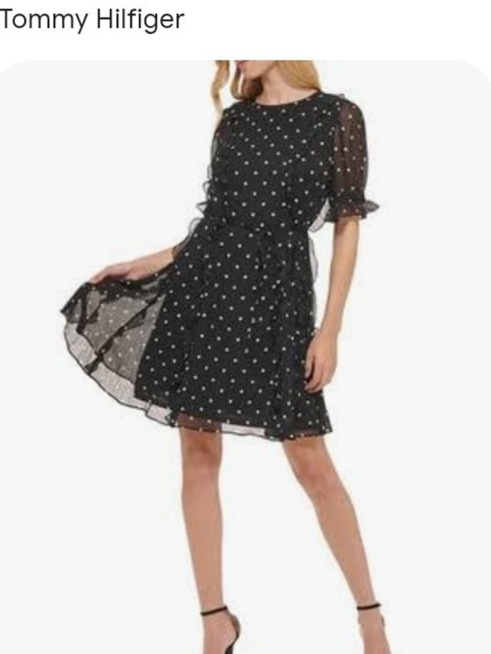 Tommy Hilfiger Black Polka Dot Chiffon Dress